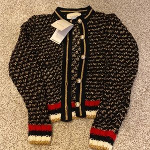 NWT Gucci sweater size S. Beautiful Pearl GG buttons. Black sweater/gold/red